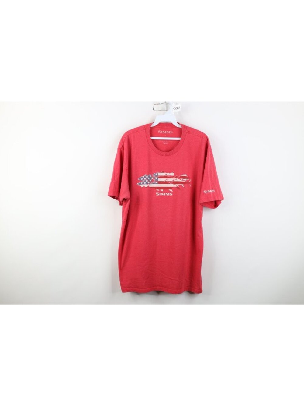 Simms Fishing Mens XL Spell Out USA Flag Fish Jersey Knit T-Shirt Heather Red
